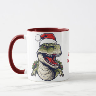 Caneca Rex Dinosaur Santa Hat Festa de Natal