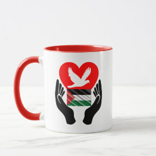 Caneca Rezar pela Paz na Palestina   Coração da Dove da P