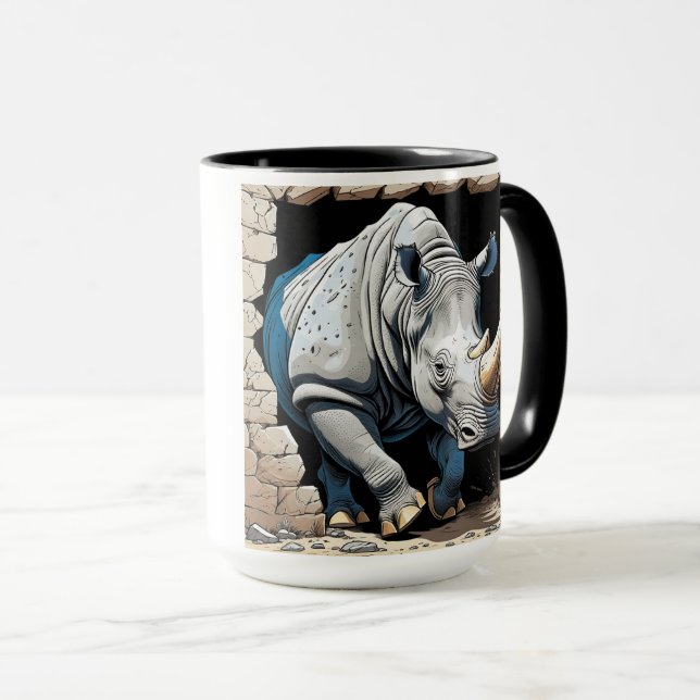 Caneca Rhino passando por uma parede (Frente Esquerda)