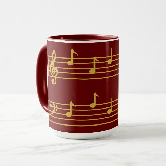 CANECA RICH RED DOURADO MUSICAL PAIS NOTES TREBLE BASS CL (Frente Esquerda)