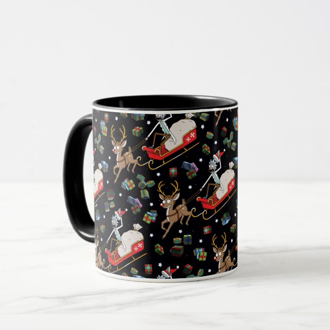 Caneca Rick and Morty | Christmas Reindeer Sleigh Pattern (Frente Esquerda)