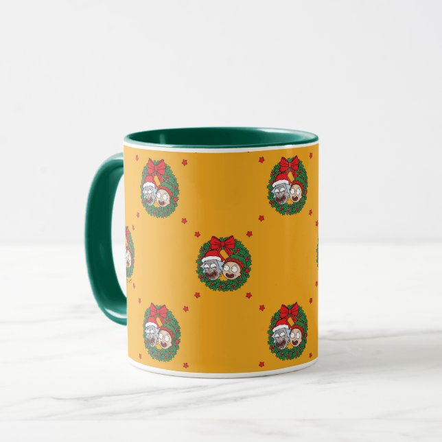 Caneca Rick and Morty | Holiday Wreath Pattern (Frente Esquerda)