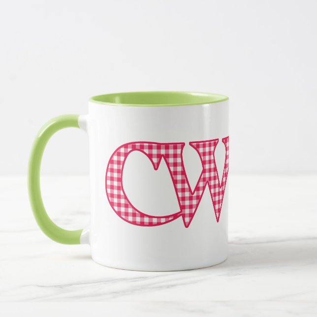 Caneca Ringer Coffee Mug, Welsh Cwtch, Red Check Gingham (Esquerda)