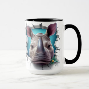 Caneca Rino saindo de uma parede rachada