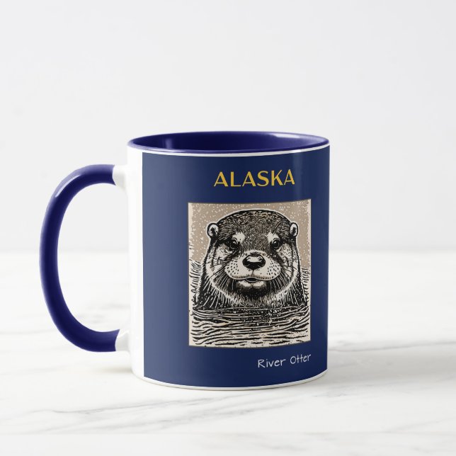 Caneca Rio Alaska - Otter Portrait Azul e Dourado (Esquerda)