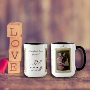 Caneca Risos, amor, fotos do Namorados para sempre - B&W
