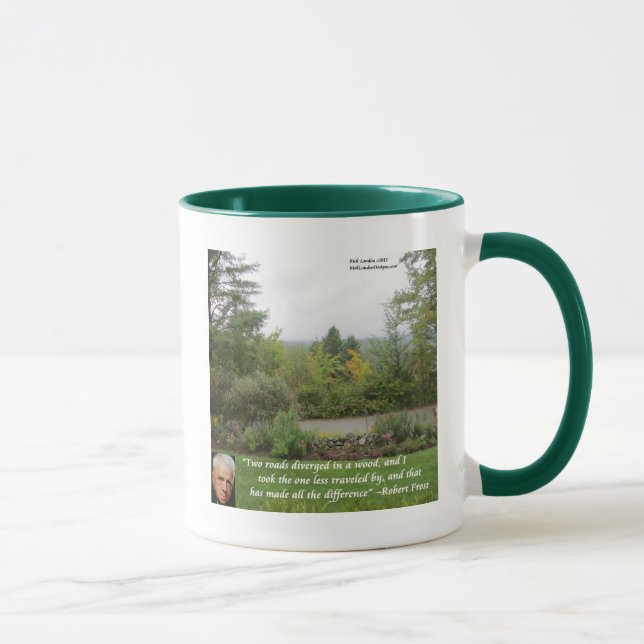 Caneca Robert Frost Wisdom Cita "Road Mless Traveled" (Direita)
