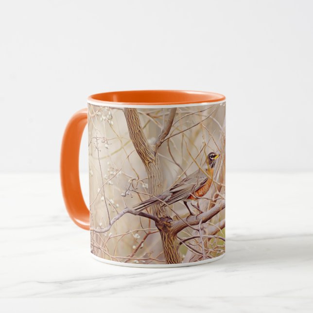 Caneca Robin Bird na Copa da Árvore de inverno (Frente Esquerda)