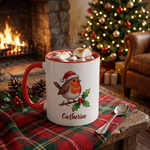 Caneca Robin de Natal Personalizado com Chapéu de Papai N