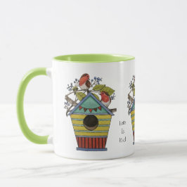 Caneca Robins Com Airelas E Birdhouse