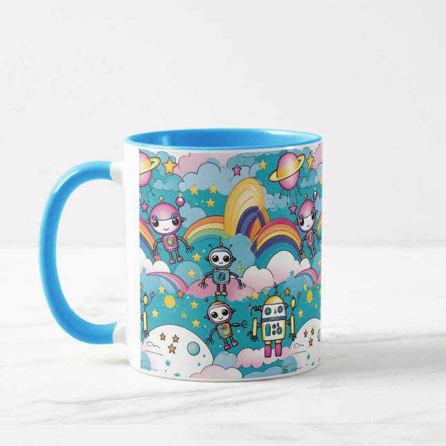 Caneca Robôs Sci-Fi do Kawaii, Retro-Cute, e Rainbows (Esquerda)