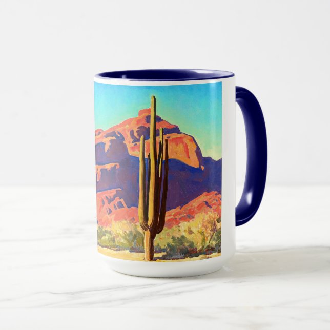 Caneca Rochas Vermelhas e Cactus por Maynard Dixon (Frente Esquerda)
