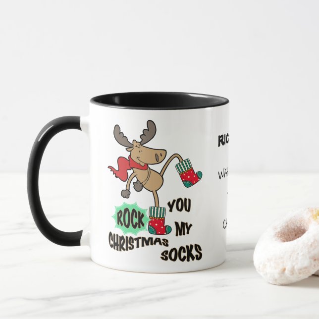 Caneca Rock my Christmas meias custom Mug (Com Donut)