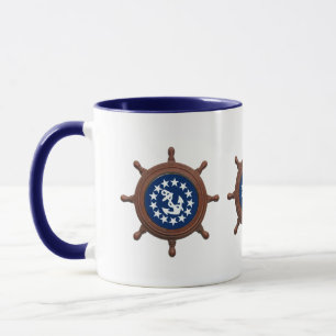 Caneca Roda do navio, âncora de bandeira iate e estrelas