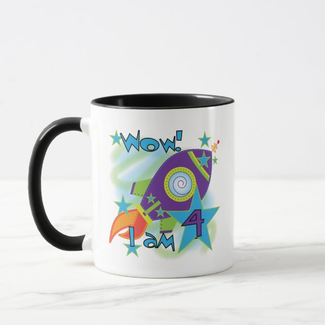 Caneca Roket Ship 4th Birthday T-shirts e presentes (Esquerda)