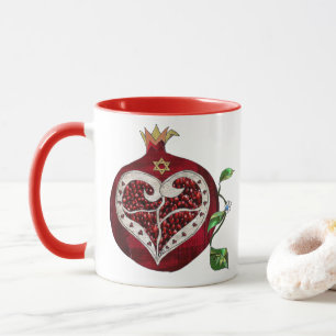 Caneca Romã Judaica Coração Hanukkah Rosh Hashanah