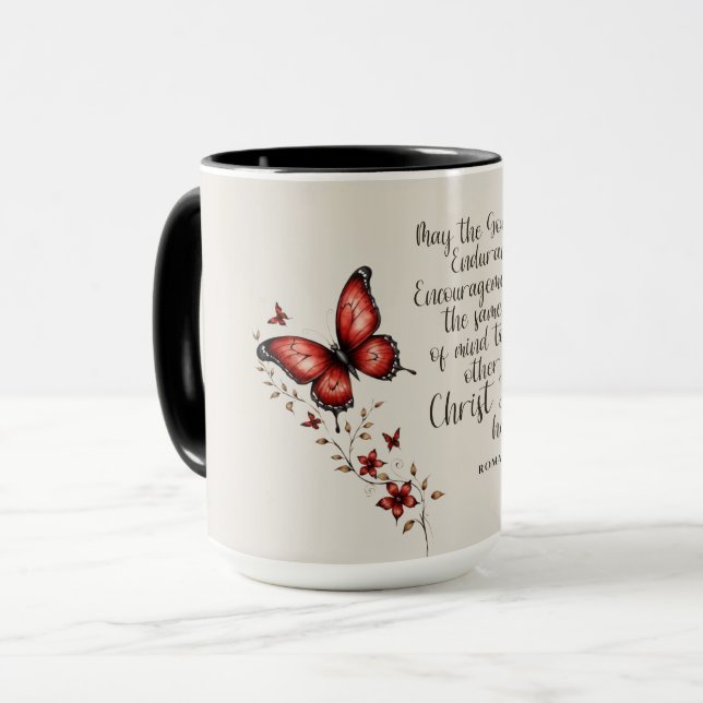 Caneca Romanos 15:5 Imagem do Versículo da Bíblia (Frente Esquerda)