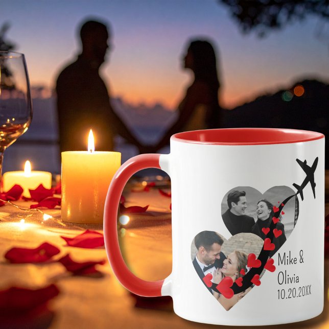 Caneca Romantic 2 Photos Airplane Elegant Wedding custom (Criador carregado)