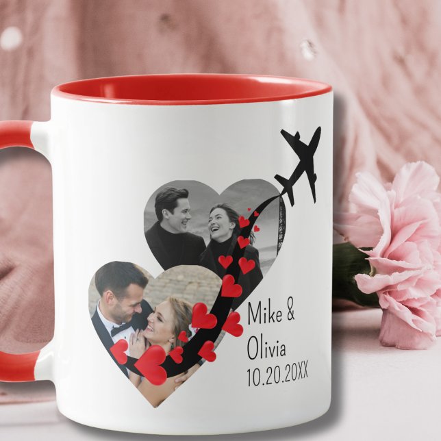 Caneca Romantic 2 Photos Airplane Elegant Wedding custom (Criador carregado)