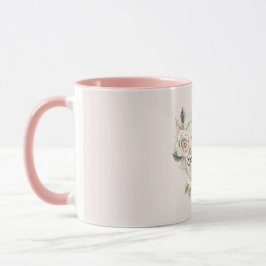 Caneca Romantic Cream Blush Roses Feathers Floral Heart