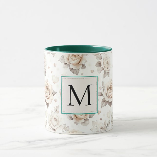 Caneca Romantic Cream Rose Floral Monogram (Centro)