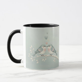 Caneca Romantic Love Birds Watercolor Combo Mug - Soft Bl