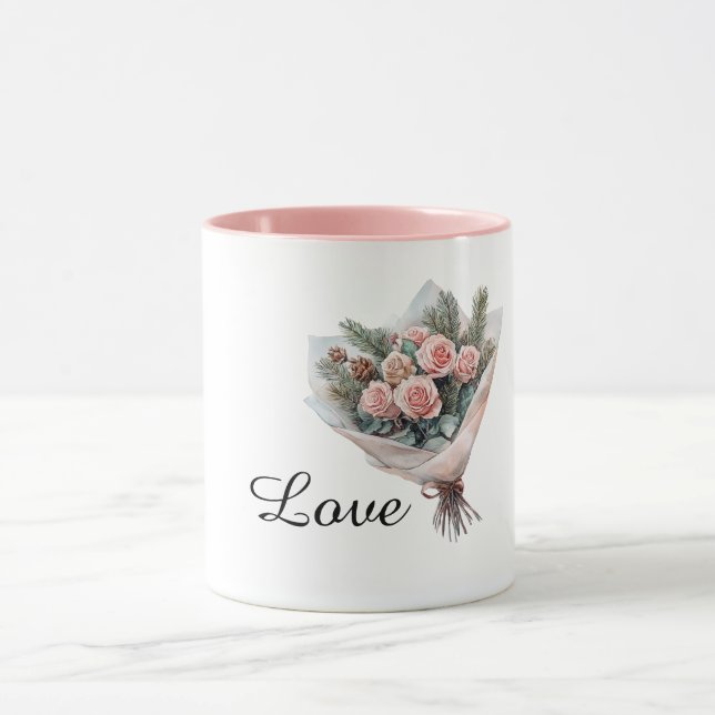 Caneca Romantic Pink Roses Bouquet of Flowers (Centro)