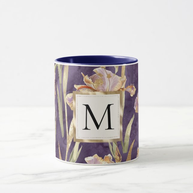 Caneca Romantic Purple Iris Floral Gold monogram (Centro)