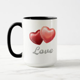 Caneca Romantic Sparkling Red Hearts "Love" Glitter Desig