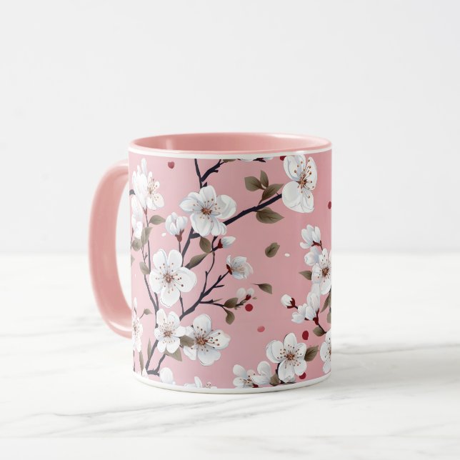 Caneca Romantic Springtime Cherry Blossoms Japandi Floral (Frente Esquerda)