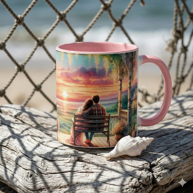Caneca Romantic Sunset Porch View Illustration (Romantic Sunset Porch View Illustration Mug)