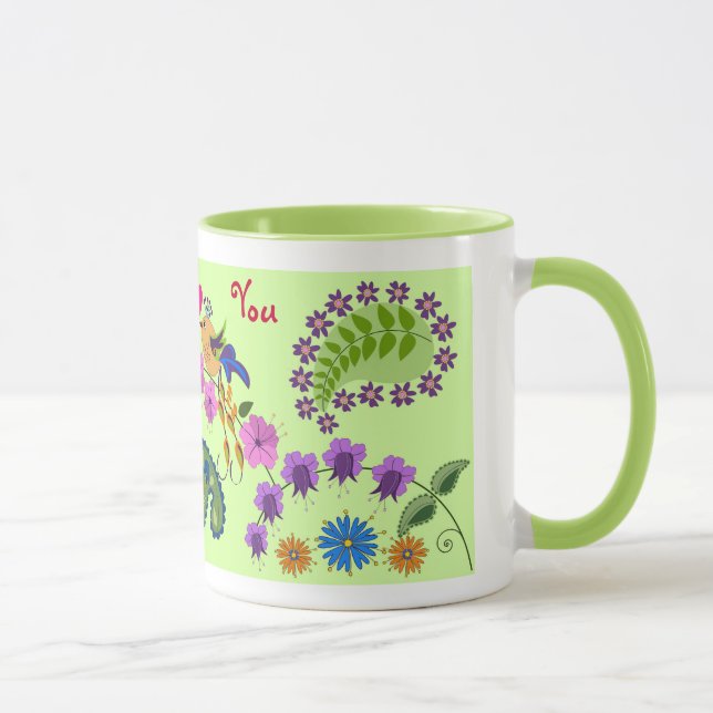 Caneca romântica com aves apaixonadas e texto pers (Direita)
