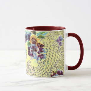 Caneca ROMANTICA FLOWET BASKET COM PANSIAS Amarelo