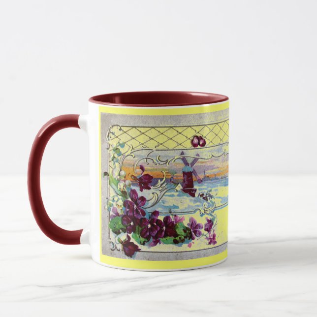 Caneca ROMÂNTICA Paisagem de Inverno,Amores-perfeitos,Red (Esquerda)