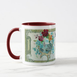 CANECA ROMANTICA,ROSAS FLORAIS DE PINCO AZUL COM PULSO