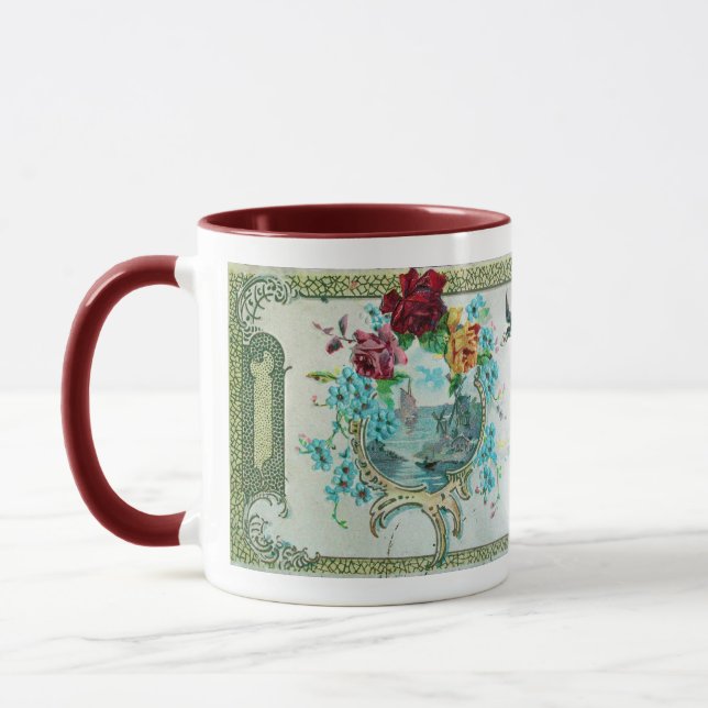 CANECA ROMANTICA,ROSAS FLORAIS DE PINCO AZUL COM PULSO (Esquerda)