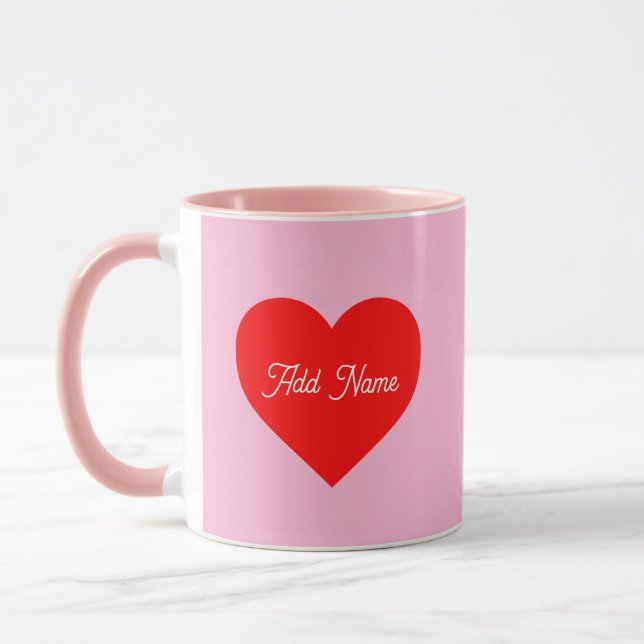 Caneca Romântico Vermelho Pastel Rosa Personalizado (Esquerda)