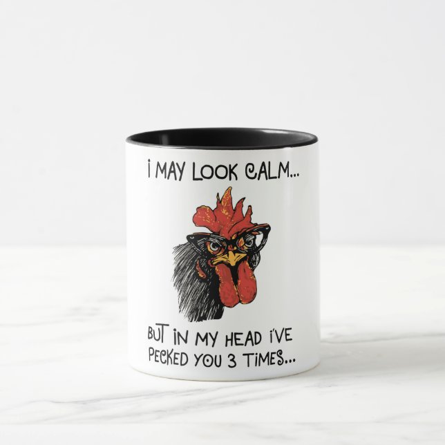 Caneca Rooster Engraçado/ Eu o Pecei três vezes (Centro)