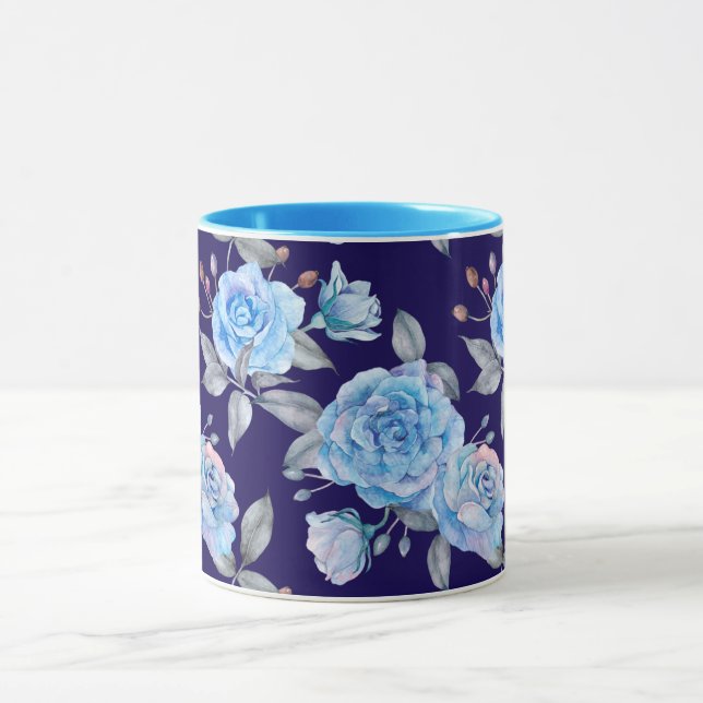 Caneca Rosa azul de Pastel, fundo do marinho, (Centro)