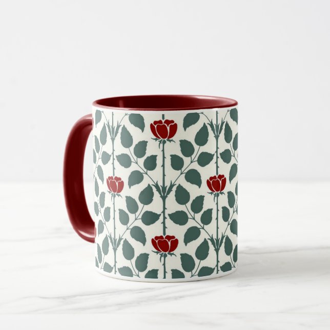 Caneca Rosa Briar da Voysey, Vermelho Escuro (Frente Esquerda)