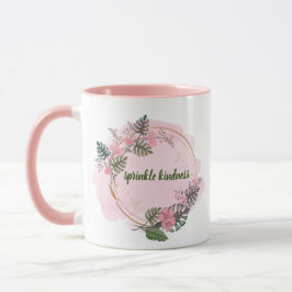 Caneca Rosa, círculo floral, motivacional
