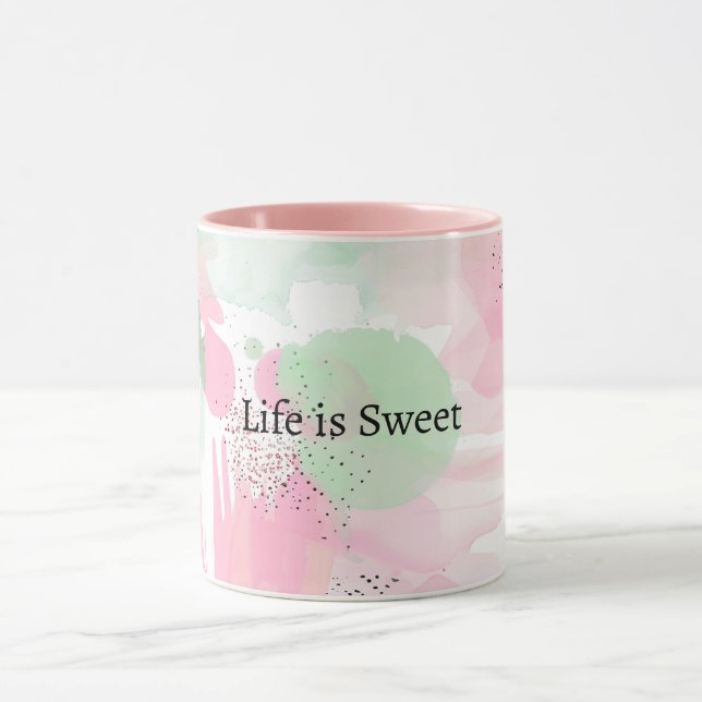 Caneca Rosa Claro Abstrato A Vida é Doce (Centro)