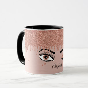 Caneca Rosa cor-de-rosa Dourado Eyelashes Derrubando Nome