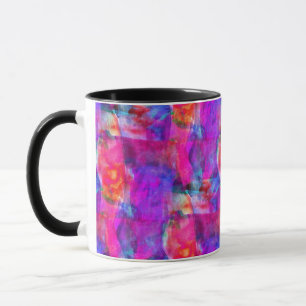 Caneca Rosa da arte, azul, fundo vermelho da textura