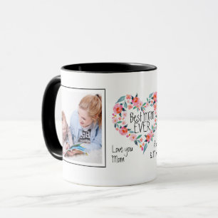 Caneca Rosa da mamã de 2 fotos grinalda floral do coraç
