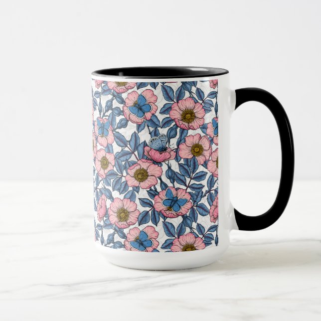 Caneca Rosa de cães e borboletas (Direita)