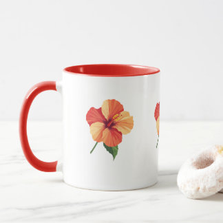 Caneca rosa de hibisco tropical
