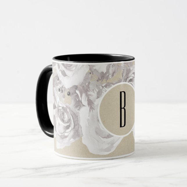 Caneca Rosa de inverno russo branco Kraft Chique Kraft (Frente Esquerda)