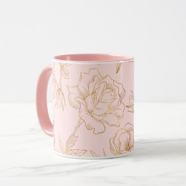Caneca Rosa Dourada elegante (Frente Esquerda)