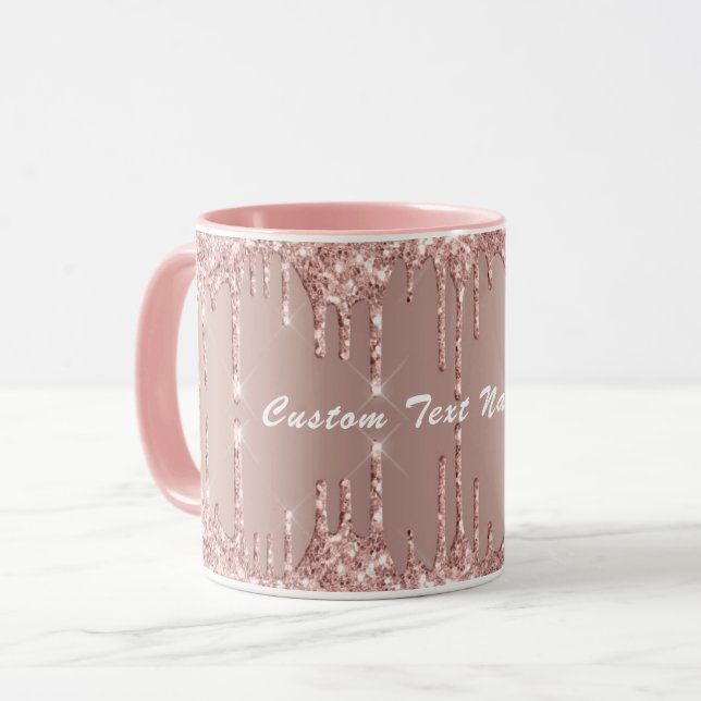 Caneca Rosa Dourada Glitter Mug com Nome de Texto Persona (Frente Esquerda)